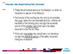 Personally Held (Single) Working Party Documents